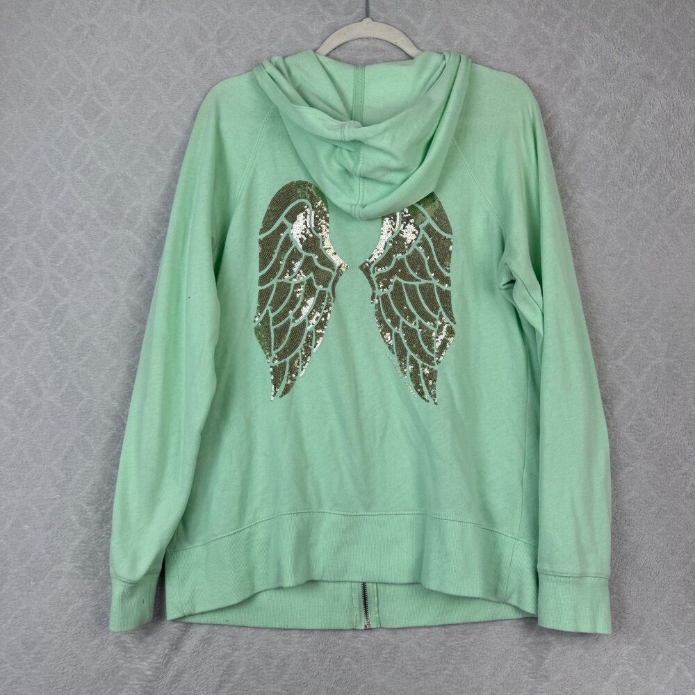 Victorias Secret Angel Wing Hoodie Large Mint Green Gold Sequin Model Off Duty